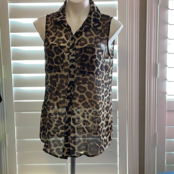Tan Button Down Blouse with Notched Collar - Picture 1 of 6